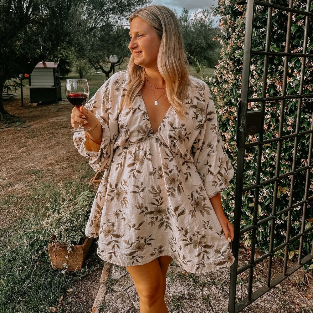 Free People Floral Mini Dress in Cream and Brown